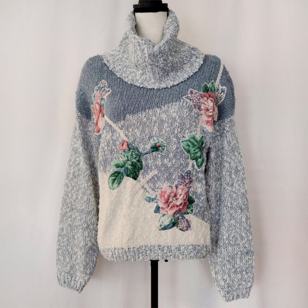 Vintage 1990s Chunky Knit Fuzzy Acrylic Oversized Granny Sweater